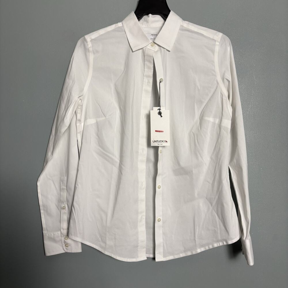 NWT Untuckit For Her Long Sleeve Button Down White Dress Shirt 4 Imperfect